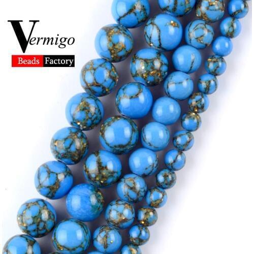 Feee Shipping Natural Stone Round Blue Turquoises Spacer Beads For Jewelry Making 4-12mm Loose Beads Diy Bracelet Jewellery 15"
