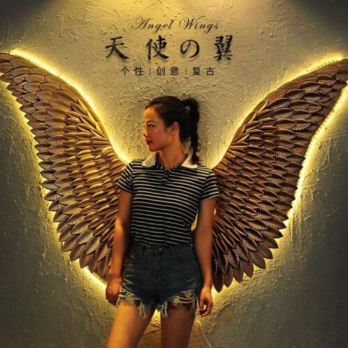 Large Ancient Iron Wall decoration angel wings with LED Creative Retro wings Bar Cafe Wall decor. iron Home decor accessories