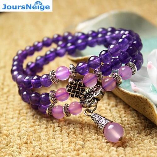 JoursNeige Natural Purple Crystal Bracelets Beads Size 6mm Crystal Lucky Women Girl Original Design Bracelet Multilayer Jewelry