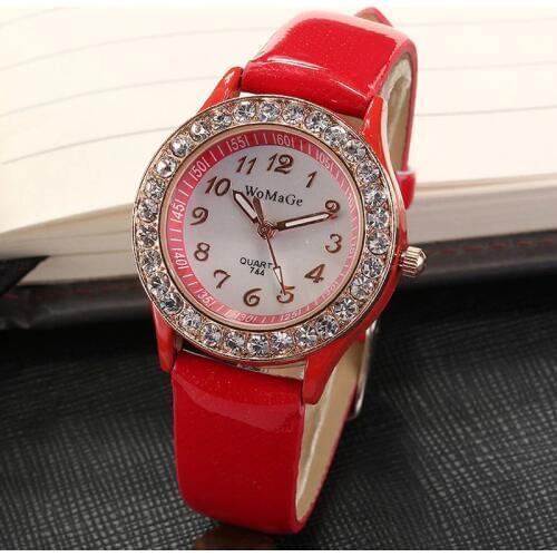 WOMAGE Women Watches Casual Ladies Watches Crystal Womens Watches Quartz Wristwatch Leather Band montre femme reloj mujer