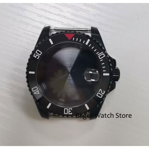BLIGER SUB PVD 40mm Automatic Wristwatch Case fit NH35 Saphire Glass with Cyclop Unidirectional Bezel Screw Crown