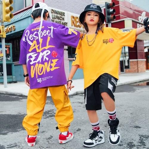 Children Jazz Dance Costumes Summer Short Sleeve Tops Hiphop Pants Street Dance Wear Ballroom Hip Hop Dancing Clothes DN8364