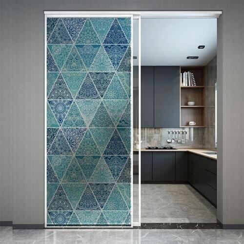 Blue Geometry Static Cing Glass Film Custom Size Privacy Protection Vinyl Home Decoration Removable Reusable Window Sticker 037