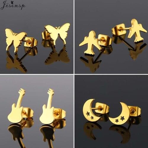 Jisensp New Fashion Smooth Stainless Steel Stud Earring for Women Small Flying Butterfly Lovers Engagement Jewelry Party Gift