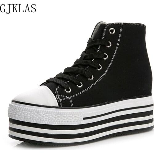 White Black Wedges High Top Sneakers Platform Ladies Canvas Shoes Sneaker High Heels Fashion Vulcanize Shoes Chunky Sneakers