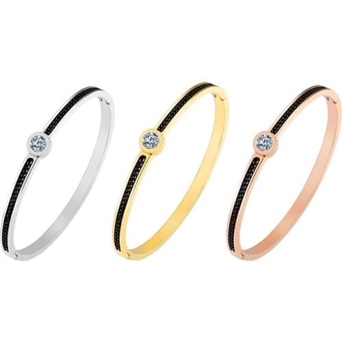 Korean fashion stainless steel plating chain bracelet female titanium steel zircon rose gold couple bracelet
