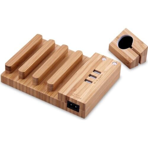 Creative Wooden Porous Usb Charging Stand, Multifunctional Detachable Tablet Mobile Phone Watch Charging Stand