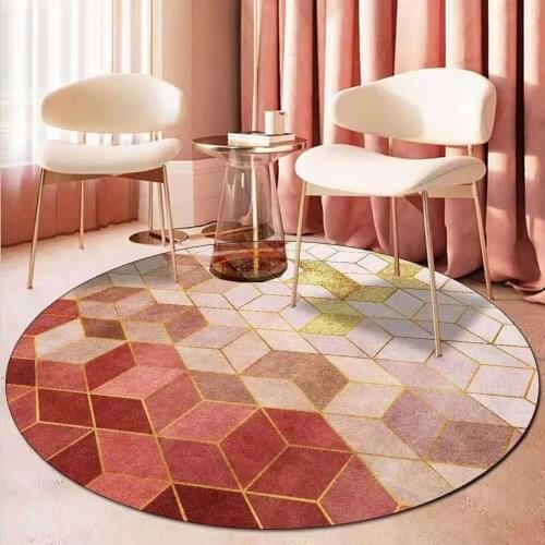 Nordic Style Round Carpet On the Floor Luxury Gold Pink Geometric Gradient Diamond Lattice For Living Room Bedroom Non-slip Mat