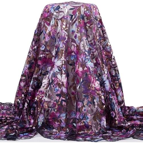 Zhenguiru African Sequins Lace Fabric 2021 New High Quality Sequence Fabric Embroidery French Tulle Mesh Lace Fabric Dress A2463