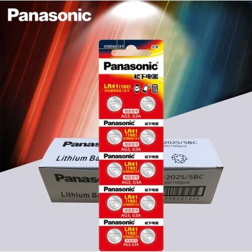 Panasonic 100% Original 100pcs/lot 1.5V LR41 Button Cell Batteries SR41 AG3 G3A L736 192 392A Zn/MnO2 Lithium Coin Batteries