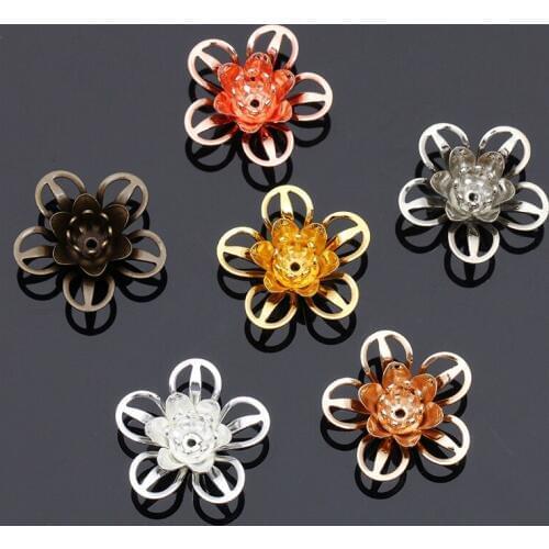Mibrow 10pcs 18*7mm 3 Layers Copper Flower Bead Caps 6 Colors Flower Filigree Spacer Bead Caps For DIY Jewelry Making Supplies