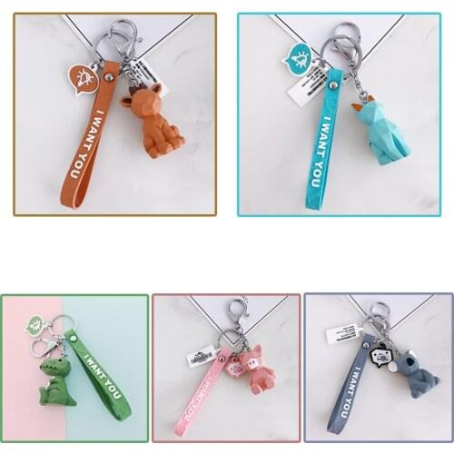 Cute Keychain Fashion Cartoon Dinosaur Panda Pig Koala PU Key Chain Car Bag Phone Pendant Gift Lanyard for Keys Keyring Styling