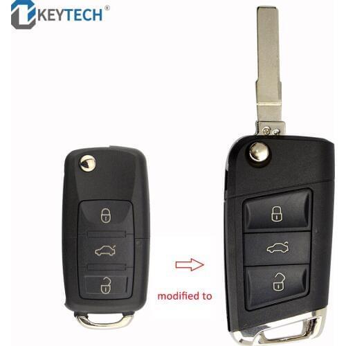 OkeyTech Modified Remote Car Key Cover Case Shell Uncut Blade Flip Folding Replacement for Volkswagen Passat Beetle Polo Bora