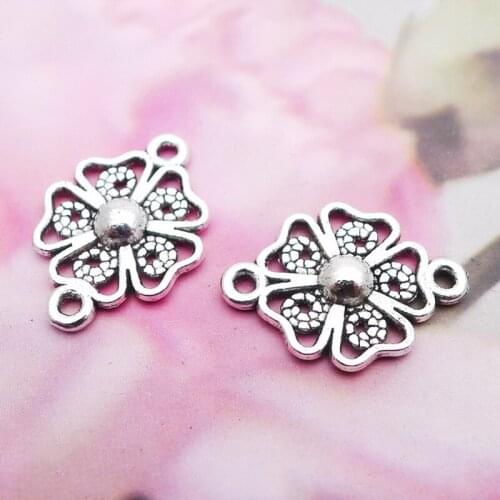 RAINXTAR Fashion Alloy Antique Silver Color Four Leaf Clovern Connector Charms 15*21mm 20pcs AAC561