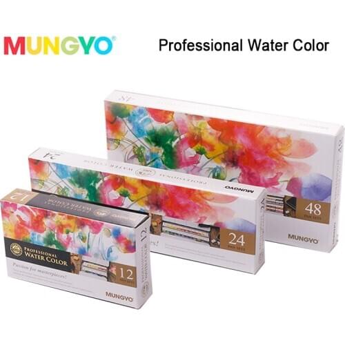 MUNGYO 12/24/48 colors Professional watercolor paints MWPH series iron packing solid pigment art drawing paint