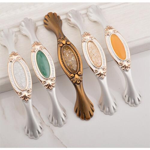 New European gold ceramic single hole double hole furniture drawer handle kitchen wardrobe cabinet door handle furniture