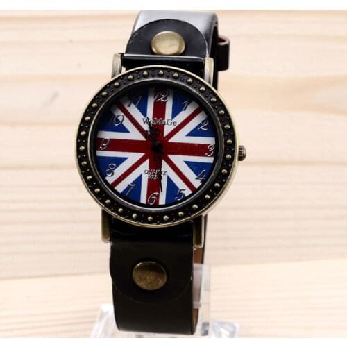 2020 New Unisex British Flag Vinage Quartz Woman Fashion Men Retro Colorful Wrist Watch Ladies Atmos Clock