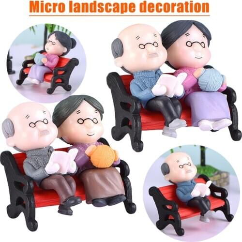 New Mini Grandma Grandpa Couple Figures Miniature Figurines Fairy Garden Accessories Garden Ornament Micro Landscape VJ-Drop