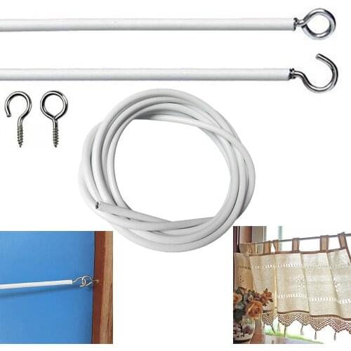 0.5-5m Length PVC Window Cord Cable Net Curtain Wire White Windows Curtain Line With FREE HOOKS & EYES For Caravans Boats