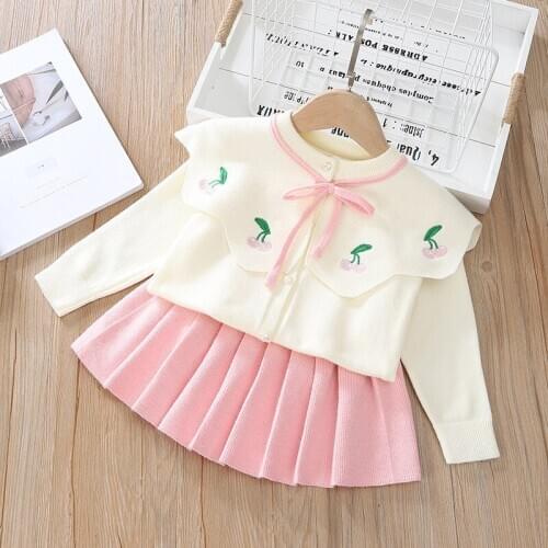 Autumn Winter Newborn Baby Girls Clothing Sets knitting Sweater coat+dress 2PCS Children Clothes Kids Outfits Girls clothes Suit