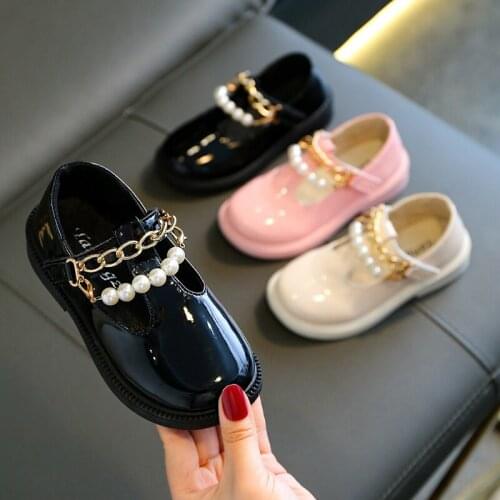 Autumn Fashion Metal Chain Beaded ChildrenS Party Leather Shoes Kids School Shoes Girls Dress Elegant 2021 Princess Shoes 3-10