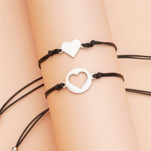 Couple 2pcs Bracelet Fashion Stainless Steel Heart Pendant Bracelet Jewelry Mother Daughter Bracelet Gifts