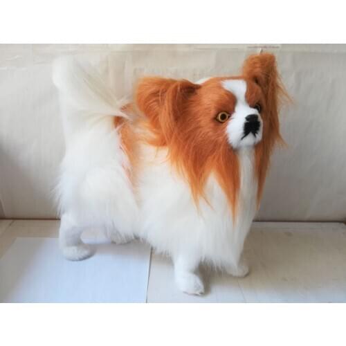 Plastic&fur simulation butterflydog hard model about 25x24cm standing Papillon prop craft home decoration toy gift w0291