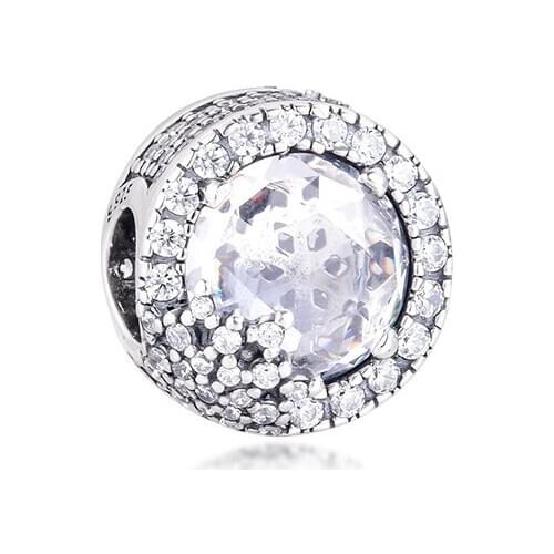 Fits for Pandora Charms Bracelets 100% 925 Sterling-Silver-Jewelry Dazzling Snowflake Beads with Clear CZ Free Shipping