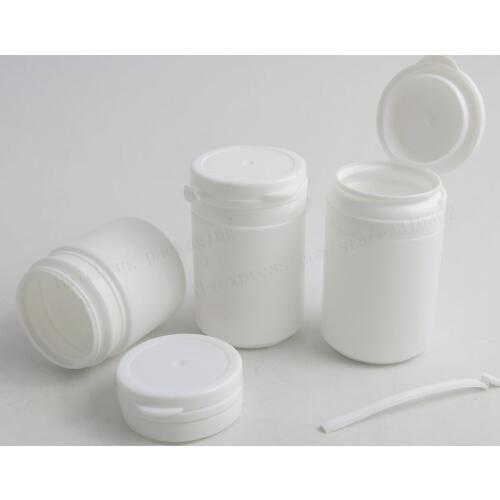 50pcs 50ml 70ml 80ml HDPE Solid white pill bottle w/tearing cap hard plastic PE medical grade hinge Top Medical Bottle
