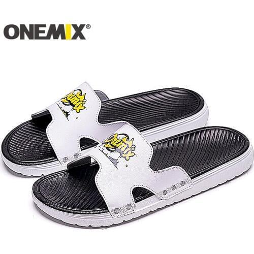 ONEMIX Men Summer Casual Slippers Outdoor Beach Slides Bottom Flat Heel Slides Slides MD Leather Anti Slippery Slippers Brand