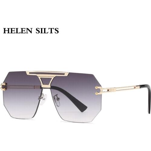 Rimless One Piece Goggle Sunglasses Women Brand Designer Oversized Square Sun Glasses Men Retro Eyeglasses UV400 Eyewear H197