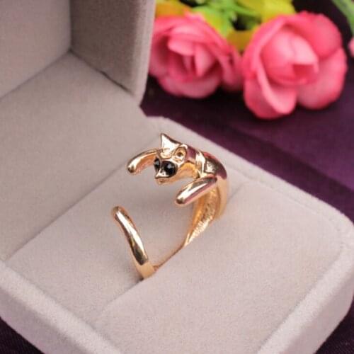 Vintage New Cute Cat Adjustable Rings Antique Gold Silver Color Punk Goth Bulldog Elephant Animal Rings Men Women Jewelry