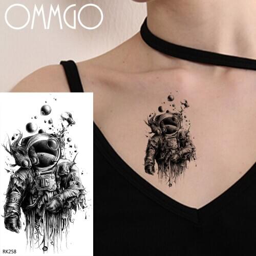 Cosmonaut Black Universe Temporary Tattoo Body Art Neck 3D Realistic Tatoo Paper Paste For Men Women Waterproof Fake Sticker
