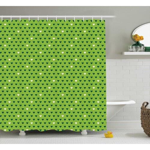Green Shower Curtain Cute Small Heart Shapes Vibrant Color Celebratory Fun Pattern Waterproof Polyester Bath Curtain With Hooks