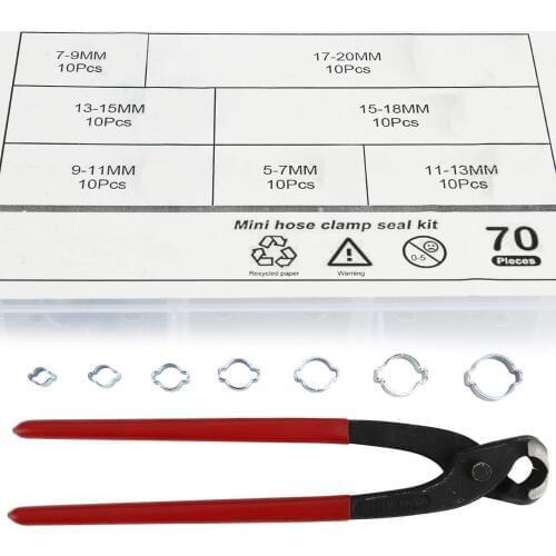 70Pcs Zinc Plated Double Ear Hose Fuel Clamp with Standard Jaw Pincers Kit
