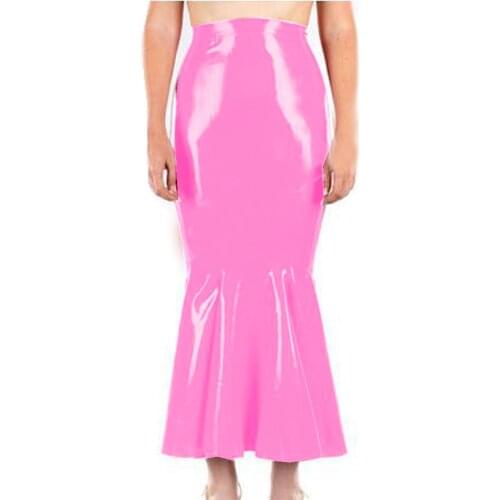 Plus Size Wet Look Women High Waist Mermaid Maxi Skirt Halloween Cosplay Fishtail Costume PVC Bodycon Trumpet Long Skirt