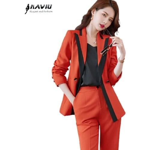 Orange Suits Women High End Professional Temperament 2021 New Autumn Fashion Slim Blazer And Pants Office Ladies Work Wear Black