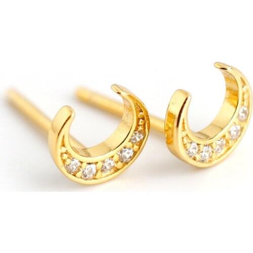 LOOXI Fashion Korean Genuine Silver Gold Color White Zircon Moon Small Stud Earrings for Women Mini Fine Party Pendiente Jewelry