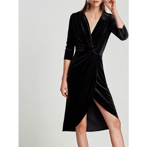 2019 Spandex Bud Solid Special Offer Limited Vestido Longo Zanzea Women Long Sleeve Velvet Deep V Lead Woman Fund Dress