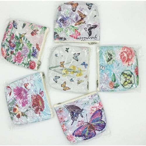 Fashion Cute Zipper Pocket Wallets Multicolor PU Leather Butterfly Element Pattern Printed Design Coin Purse Bag 12x11.5x4cm 1PC