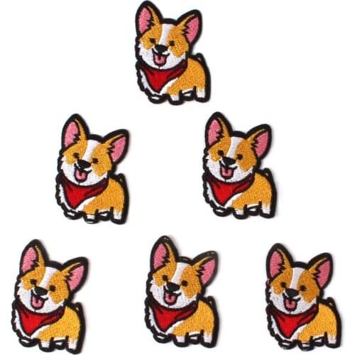 10pcs Cartoon welsh corgi pembroke Patches Embroidery Iron On Dog Stickers Cute Animal Badge Sewing Jeans Coats Pants Appliques