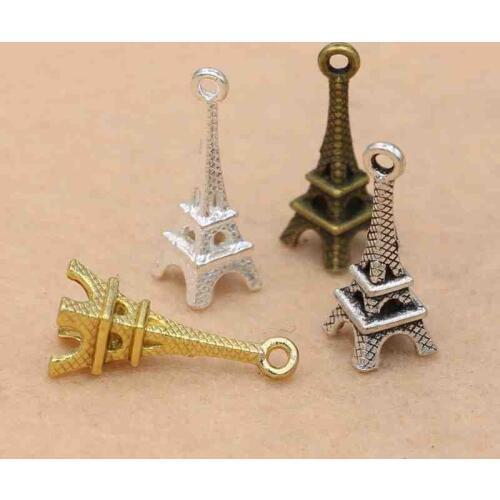 10pcs Antique Silver Plated Eiffel Tower Charms Pendants for Jewelry Accessories Jewelry Making Bracelet Craft Findings 22x8mm