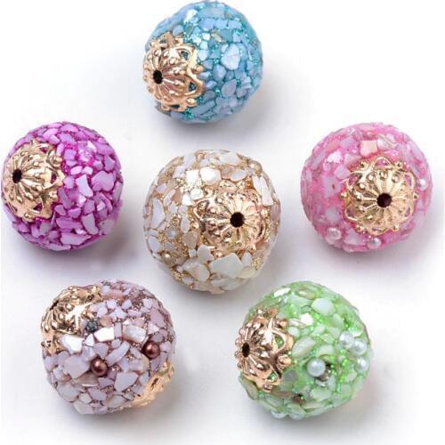 100pc Handmade Indonesia Beads Clay Shell Round Rose Gold Mixed Color 19mm For DIY Jewelry Making Necklaces Handicrafts Supplies