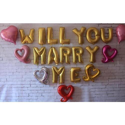 16inch 40cm capital letter WILL YOU MARRY ME set foil mylar helium Balloons for Birthday wedding Party Decoration