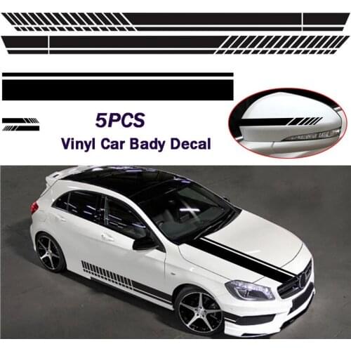 5Pcs Car Hood Stripe Graphic Decal Vinyl Body Racing Door Long Sheet Rearview Mirror Sticker
