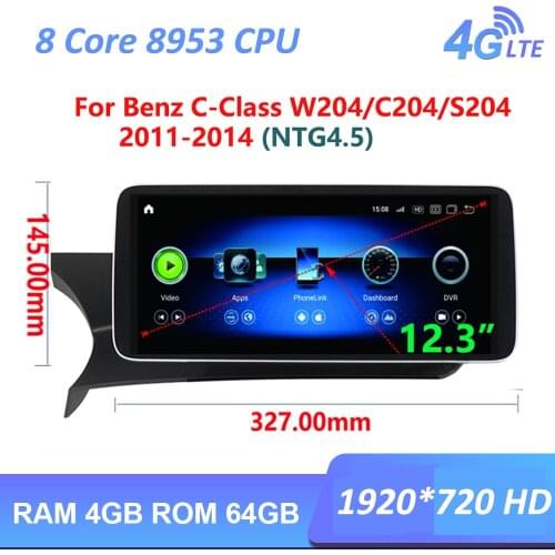 Android10.0 8core 4G+64G 12.3" IPS Car radio DVD multimedia For Mercedes Benz C Class W204 C204 S204 2011 2012 2013 2014 BT5.0