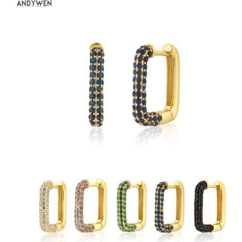 ANDYWEN 925 Sterling Silver Blue Zircon Crystal Hoops Piercing Luxury Huggies Women Fashion Fine Jewelry 2020 Rock Punk Clips