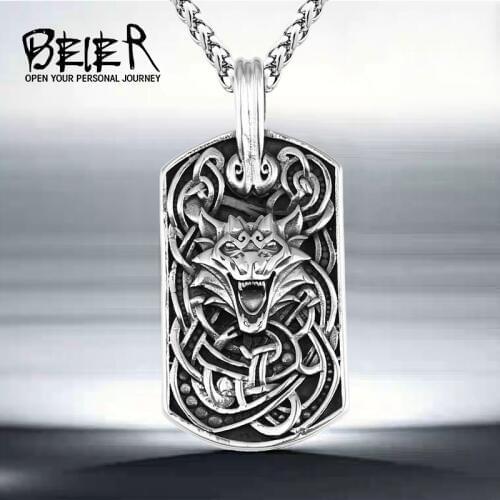 Beier 316L stainless steel Viking Wolf Head Pendant Necklace Nordic Bodyguard Symbol Fashion Animal Jewelry LLBP8-453P