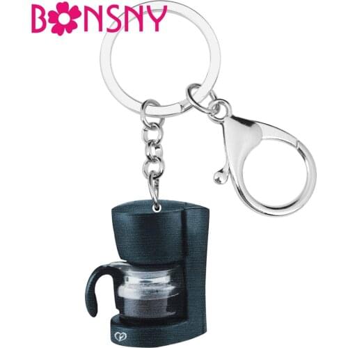 Bonsny Acrylic Anime Coffee Machine Key Chains Rings Jewelry Bag Car Purse Decoration Keychain For Women Girl Men Gift Accessory