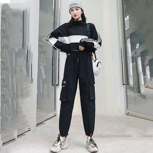 MRWILK 2020 Autumn High Waist Streetwear Cargo Pants Female Harajuku Loose Joggers Women 2 Piece Suit Harem Camo Pants